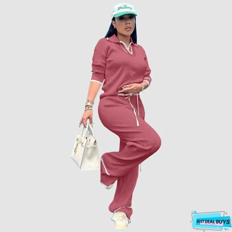 Casual Wide Leg Pant Knit Set