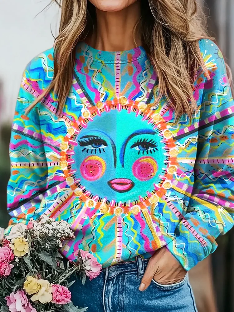 Women's Hippie Sunflower Art Print Casual Sweatshirt