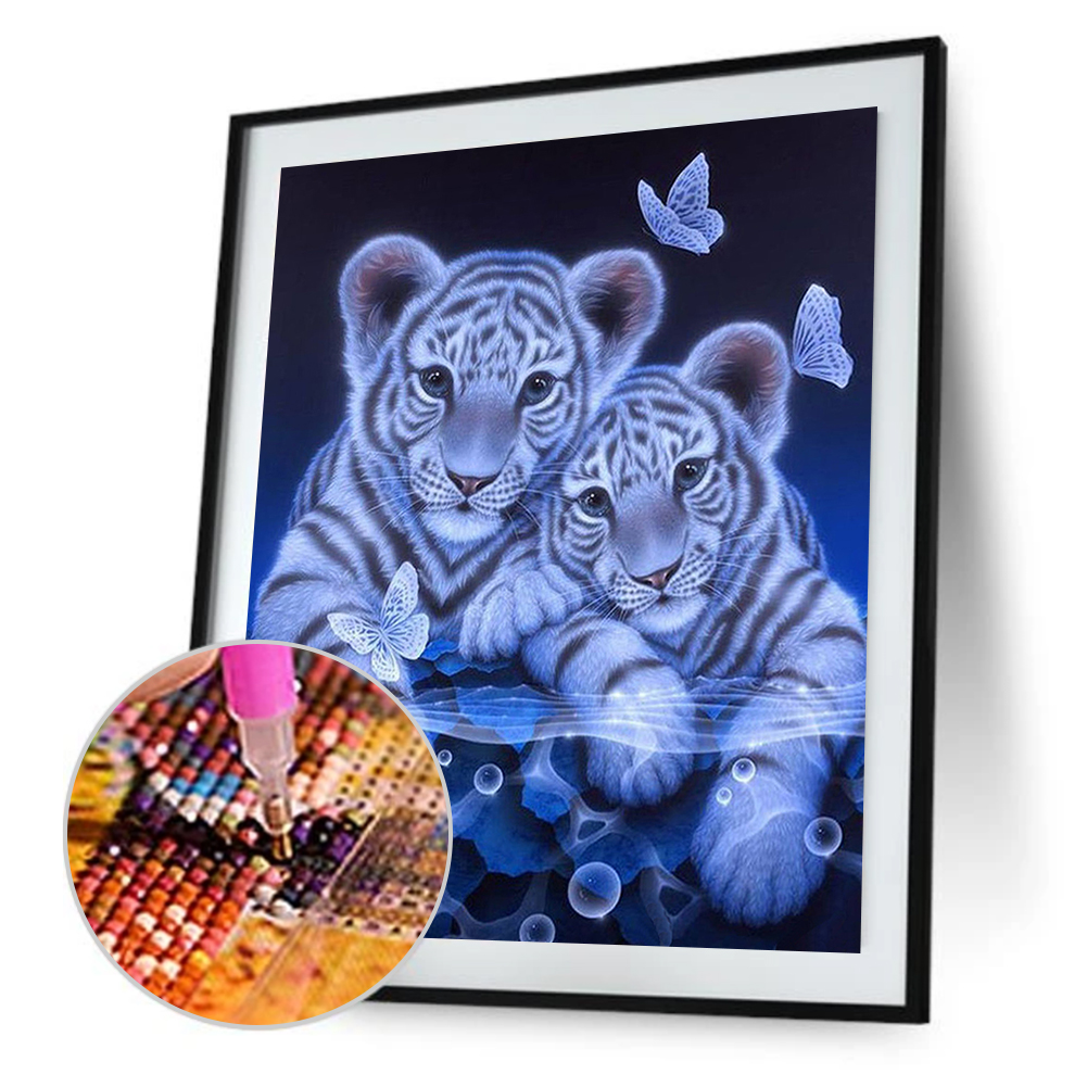 

25*30CM Round Drill Diamond Painting-2 Tigers, 501 Original