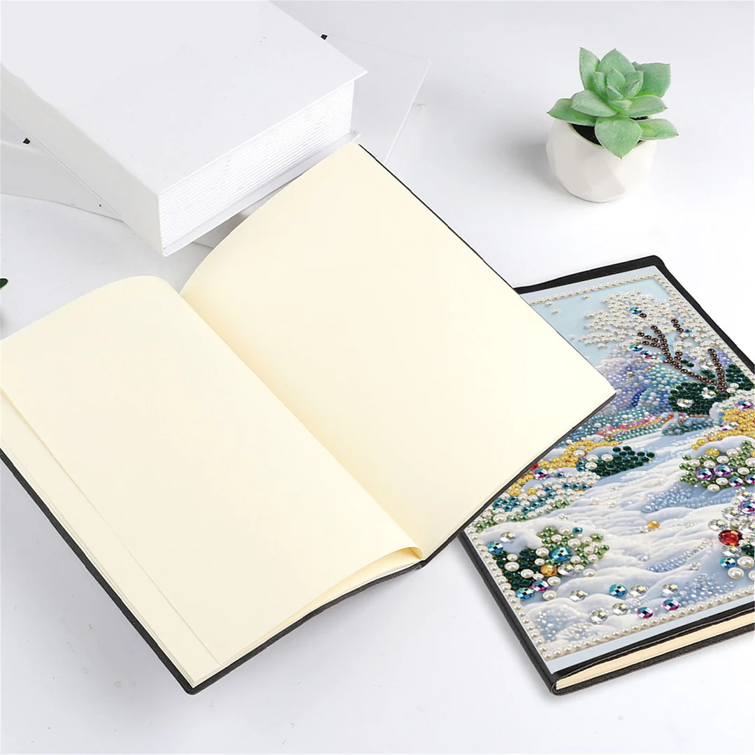 Winter Forest Partial Pearl DIY 50 Pages A5 Diamond Painting Notebook Special Shaped Diamond Art Diary Book Kits Wireless Strip 5D Crystal Art Paintings Sketchbook for Art Drawing