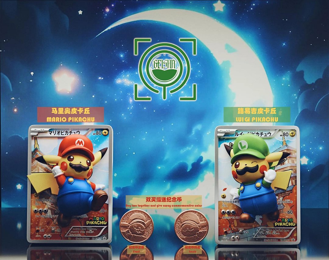 Mario Cosplay Pikachu & Luigi Cosplay Pikachu Coming Out From Card - Super Mario  Pokemon Resin Statue -