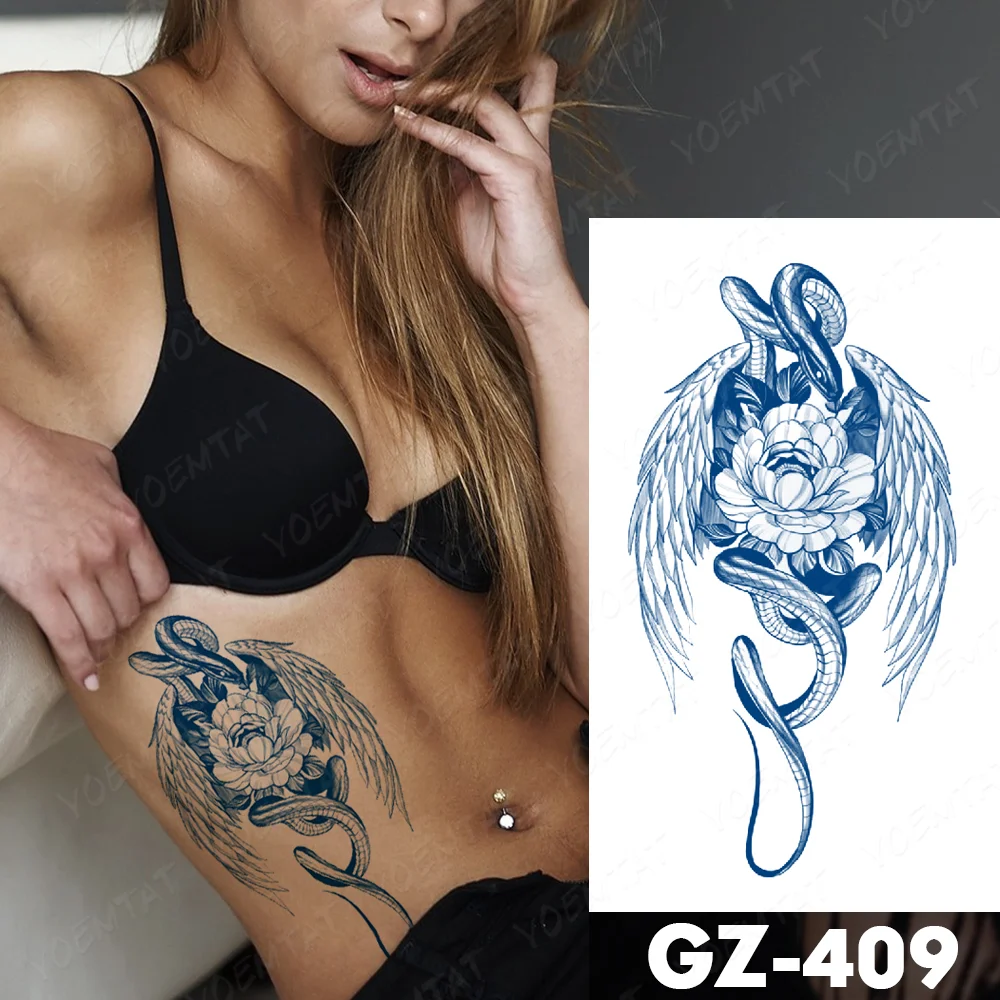 Sdrawing Juice Lasting Ink Waterproof Temporary Tattoo Sticker Genipin Herbal Tatoo Women Body Art Fake Tatto Snake Flower