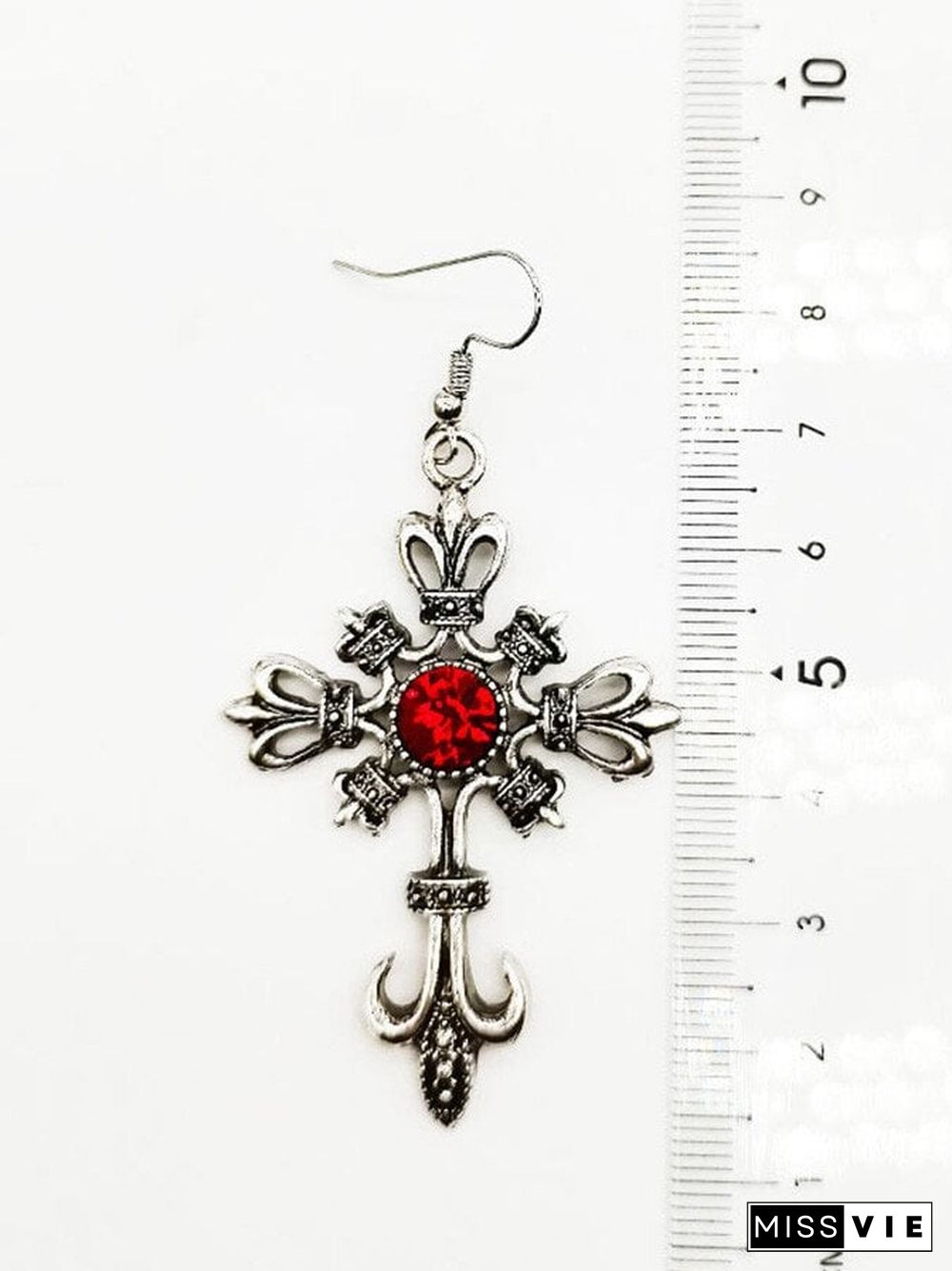 Dark Cross Red Rhinestone Earrings