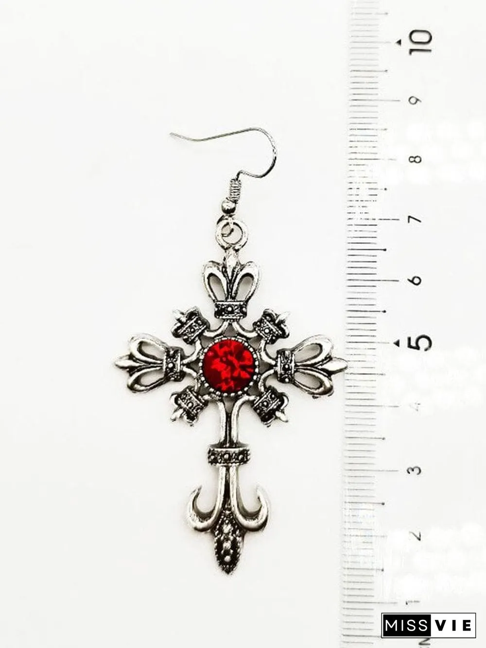 Dark Cross Red Rhinestone Earrings