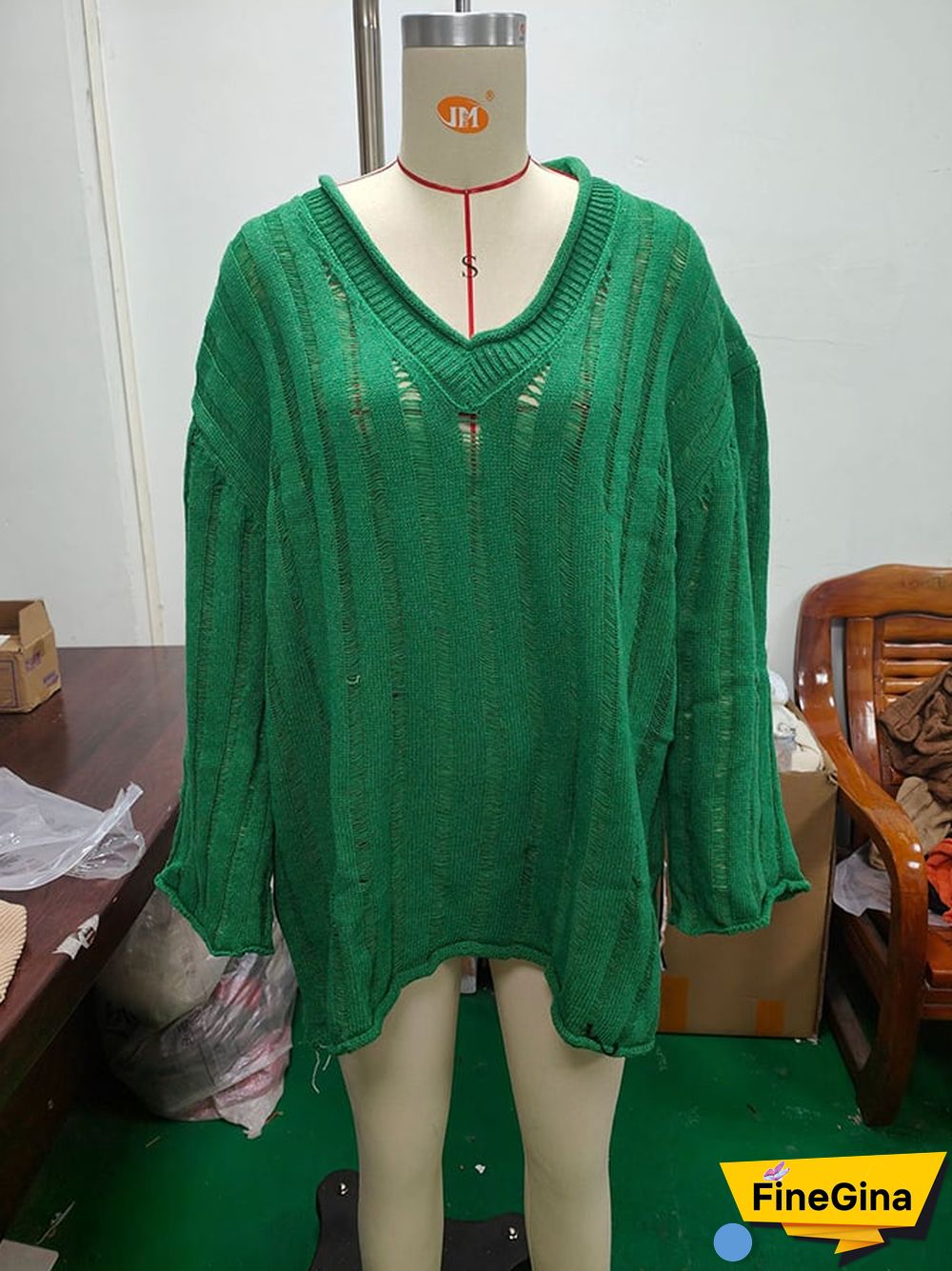 Women's Fashion Slouchy Rib Loose Pullover Rolled Edge V-Neck Sweater