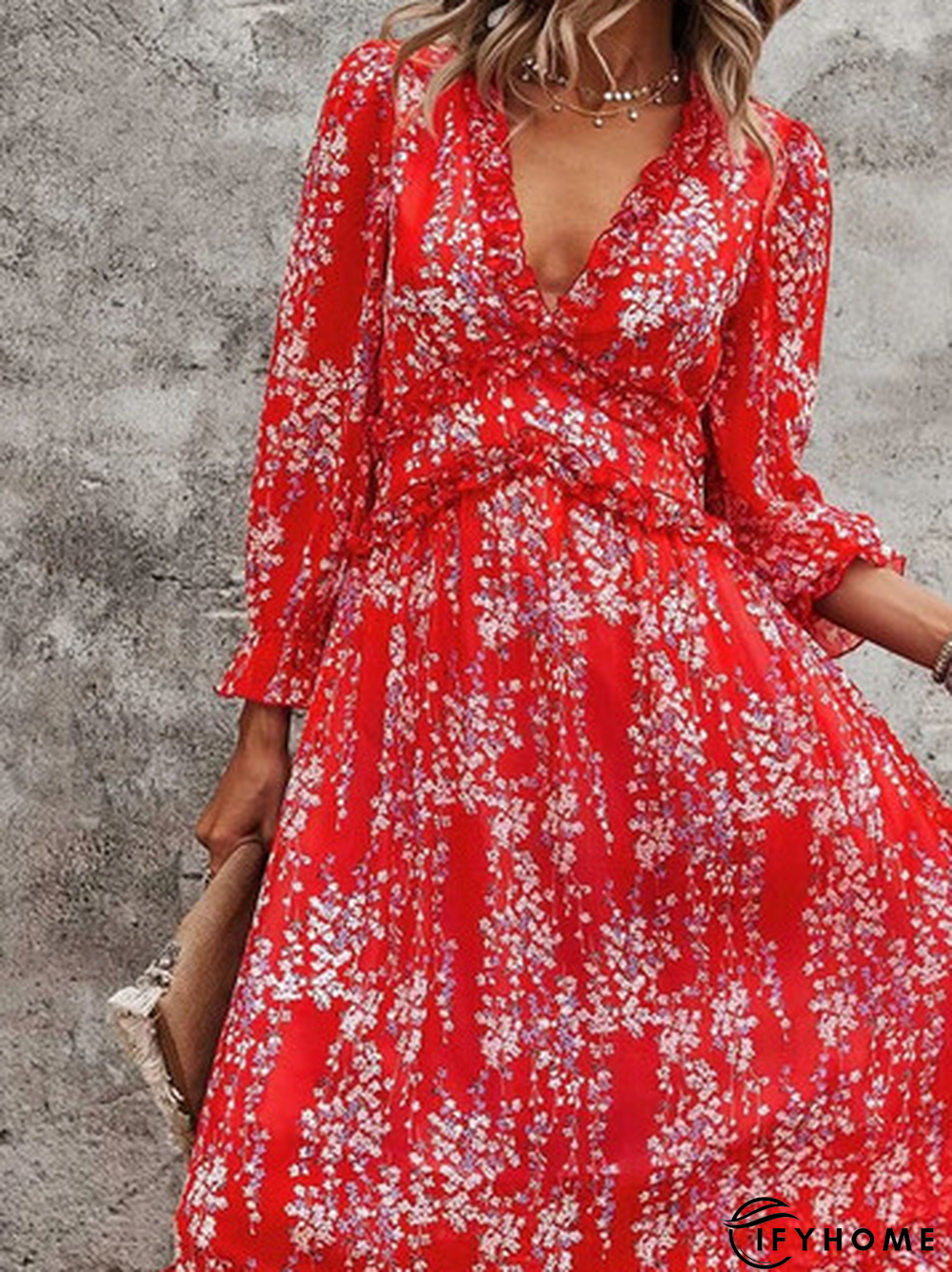 Floral Printed V Neck Vacation Dress | IFYHOME