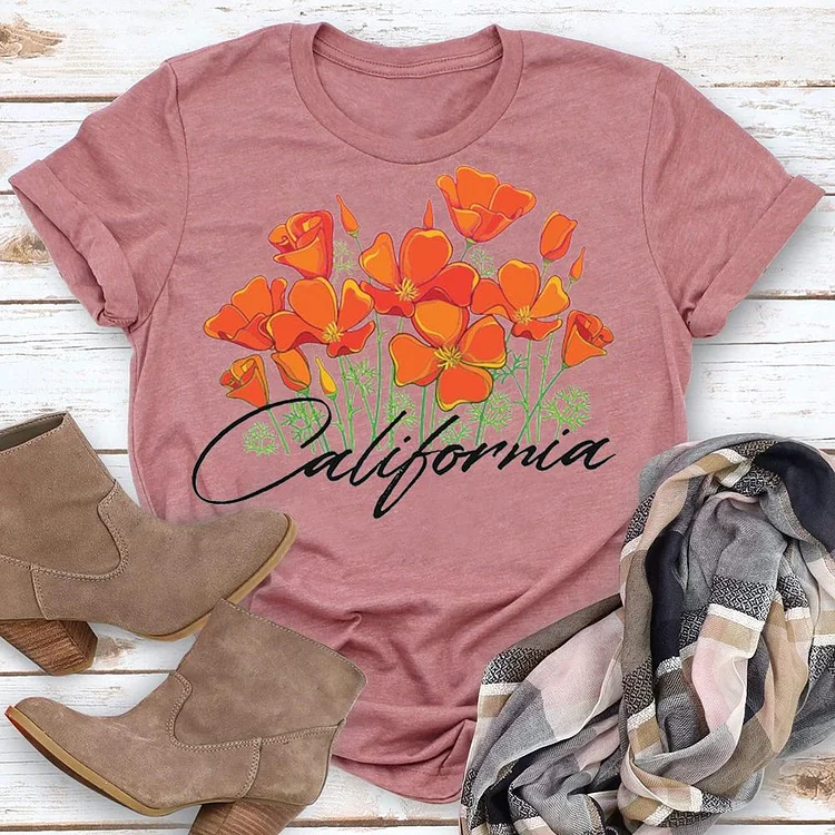 California Flower T-Shirt Tee - 0614-Annaletters