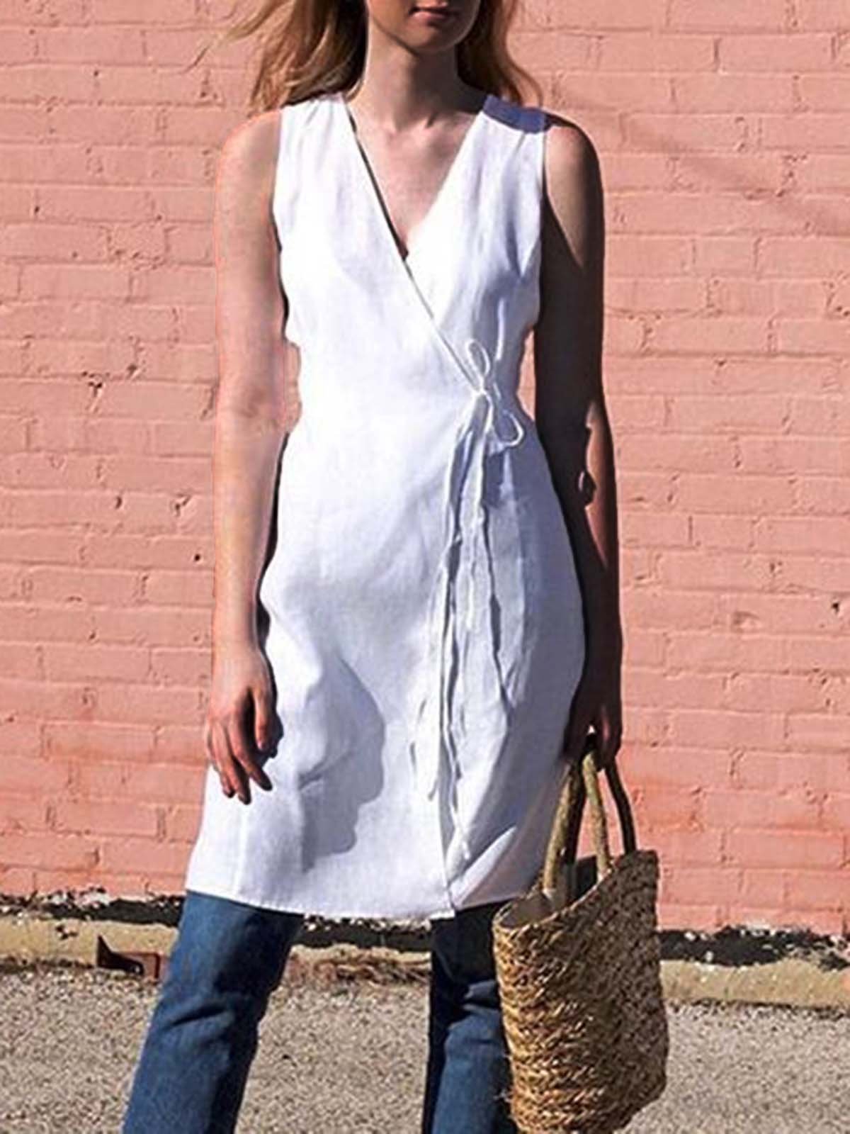 White V Neck Casual Dresses