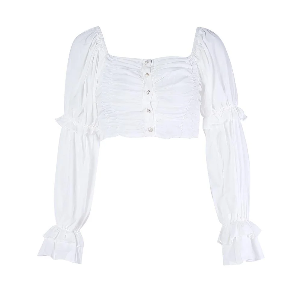 New Slash Neck White Blouses Women Button Lantern Long Sleeve Casual Office Tops Female Solid Slim Blouses Elegant Tops