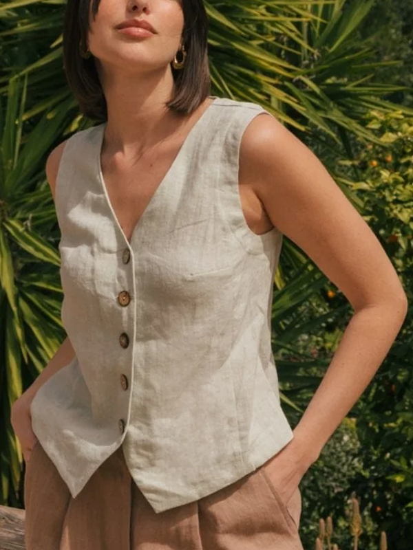 Solid Color Cotton And Linen Vest hjn Shicloths