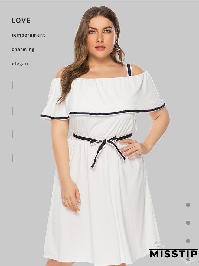 Solid Color Waist Short Sleeve Sling Dress