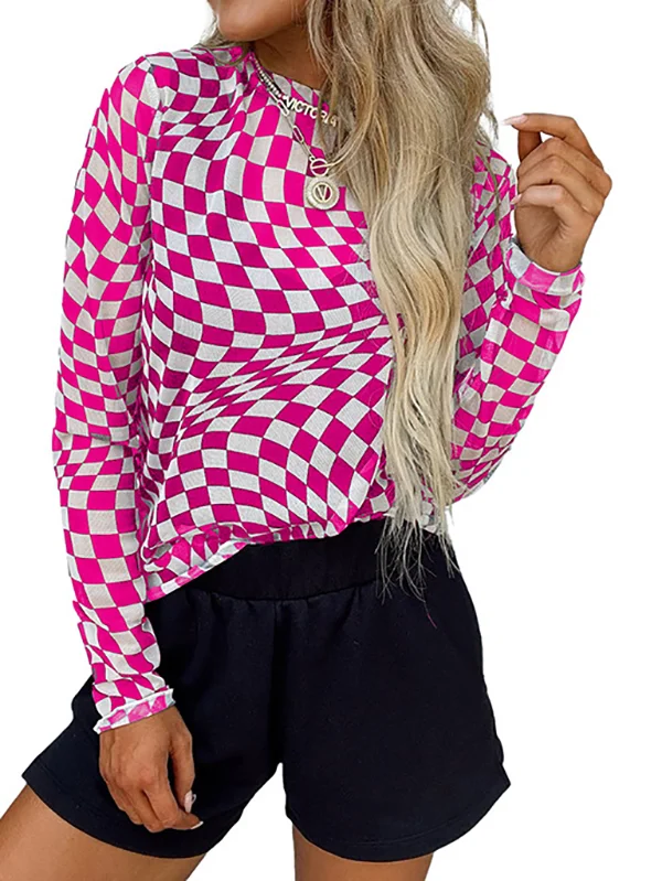 Contrast Color Long Sleeves Skinny Round-Neck T-Shirts Tops