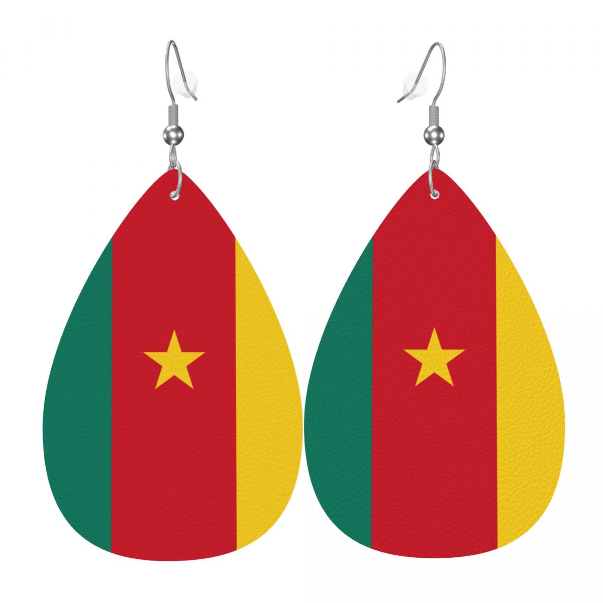Cameroon Flag Faux Leather Teardrop Dangle Earrings