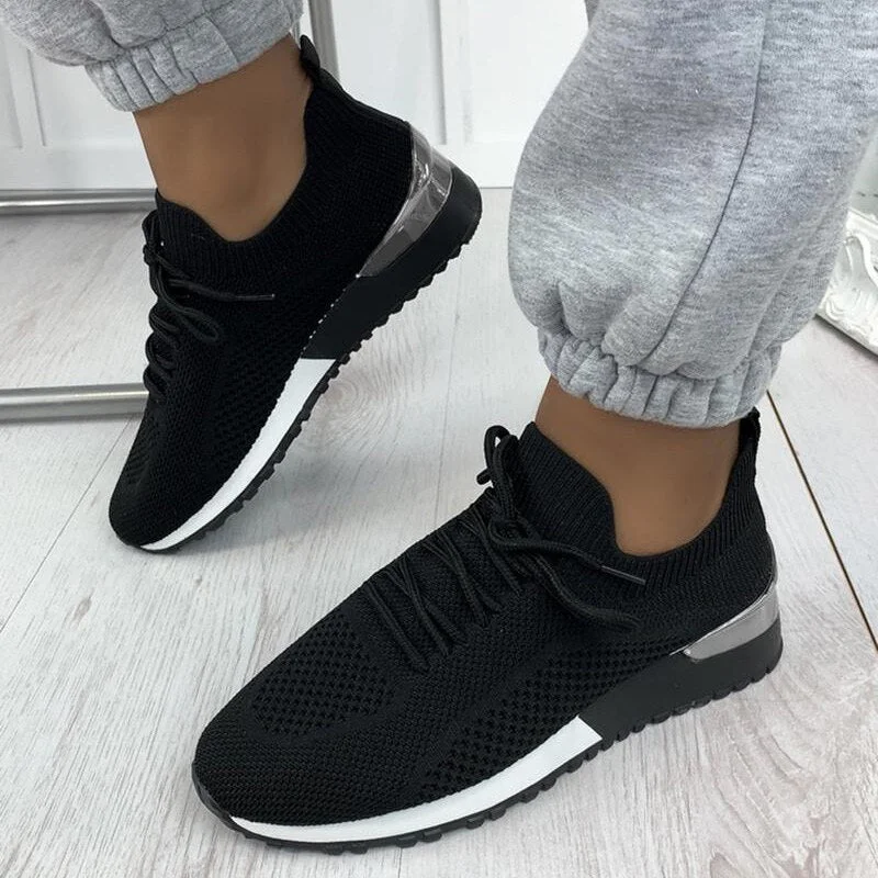 Casual Women Sneakers Knitted Breathable Light Running Shoes Plus Size Solid Ladies Shoes Comfortable Summer Female Flat Shoes