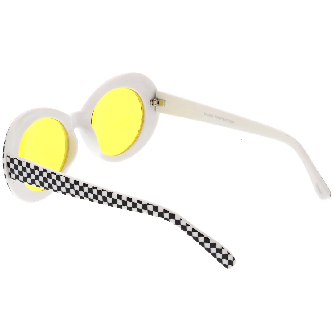 Large Retro Checkered Oval glasses Thick Frame Colored Lens Wide Arms 53mm