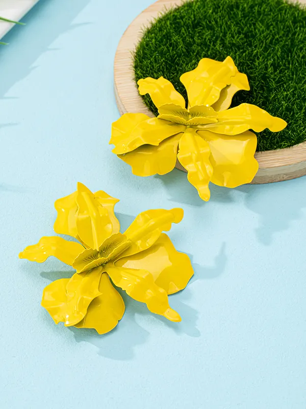 Solid Color Flower Shape Earrings Accessories YELLOW-One_size