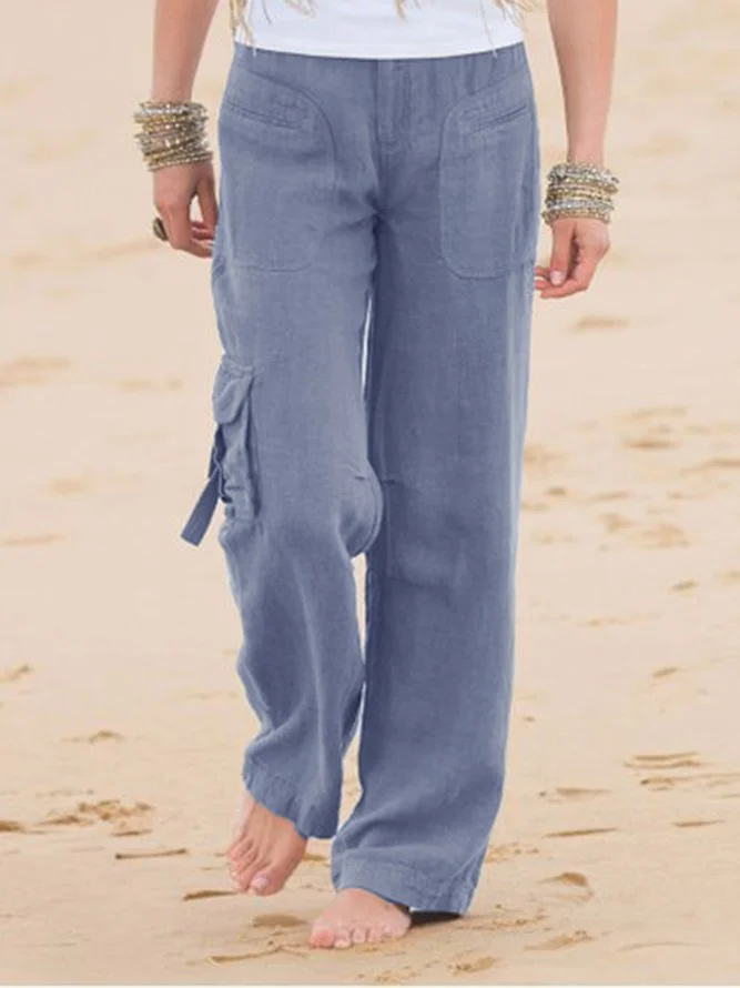 Women Cotton Casual Pockets Pants