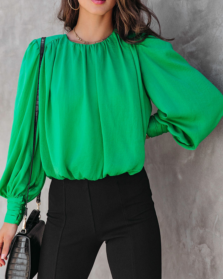 Simple Solid Color Pleated Draped Shirt