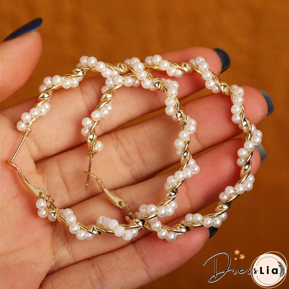 17KM Fashion Pearl Hoop Earrings Set For Women Geometirc Gold Metal Circle Hoop Earrings Brincos Trend Jewelry Gift