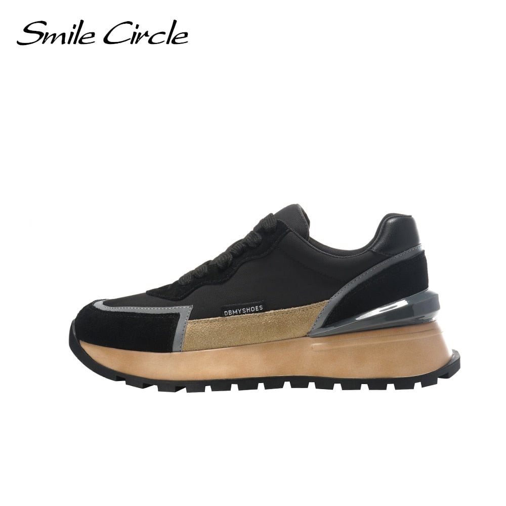 Smile Circle Women Sneakers Flat Platform shoes Cow Leather spring fashion Reflective Breathable Thick bottom Ladies Shoes