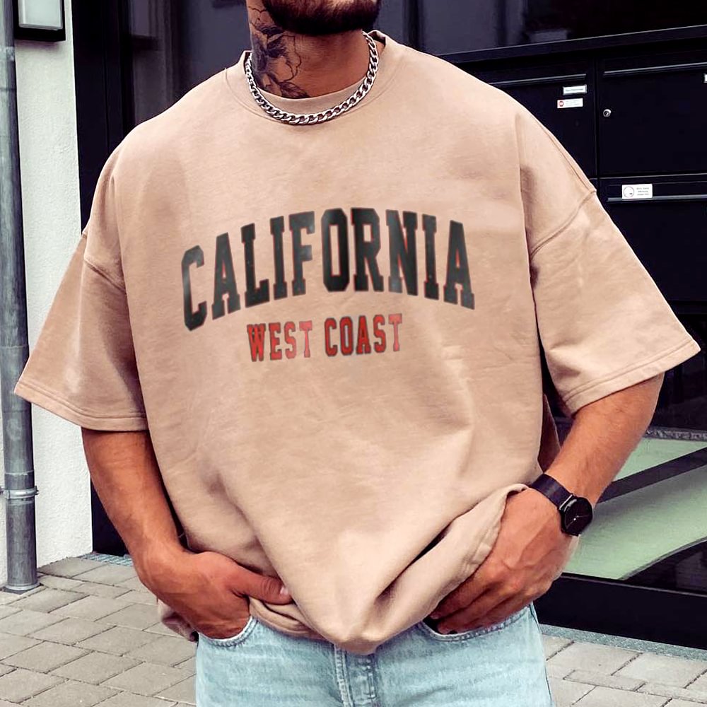 California Print Men's Vintage T-Shirt、、URBENIE