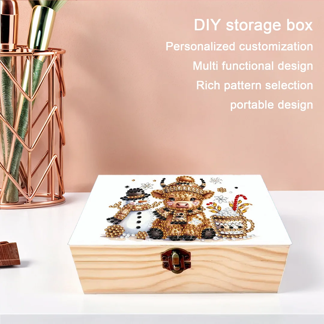 Cows and Snowmen DIY Wooden 5D Diamond Art Diamond Art Storage Box for Adults