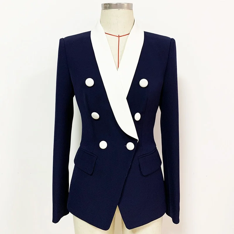 Jangj QUALITY Newest 2023 Fashion Designer Jacket Women's Double Breasted Color Block Shawl Collar Blazer