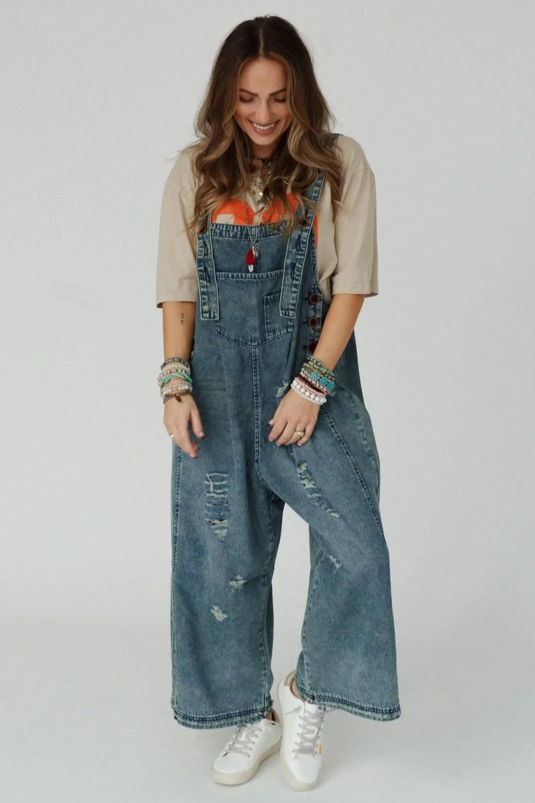 High Hopes Slouchy Denim Overalls - Blue