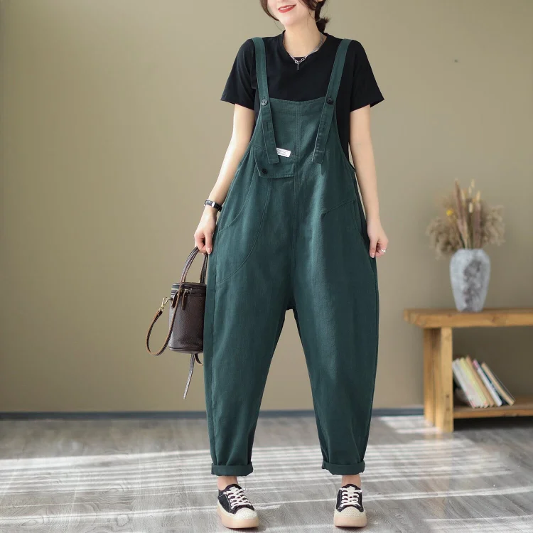Spring Summer Cotton Solid Casual Jumpsuit