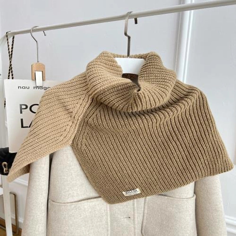 Korean Style High-grade Color Matching Turtleneck Collar Women’s Autumn And Winter Versatile Pullover Scarf New Cape Knitted Shawl