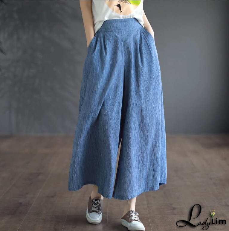 Causal Summer Cotton Solid Wide Leg Pants