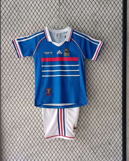 1998 Retro France Home Kids Kit Football Jersey Thai Quality
