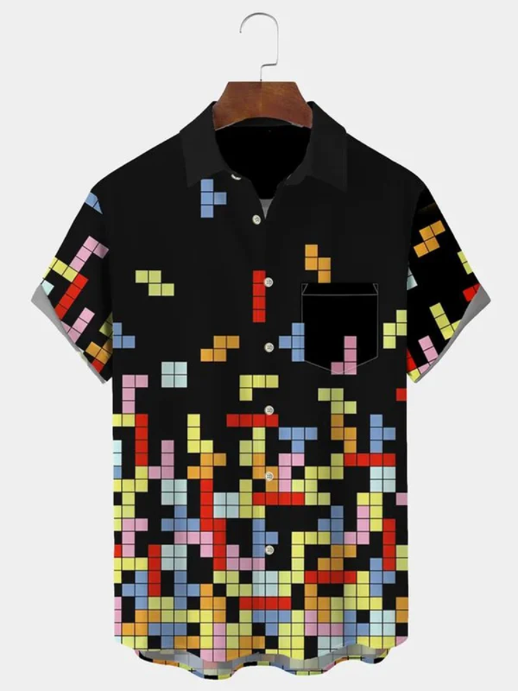 BrosWear Printed Tetris Lapel Shirt