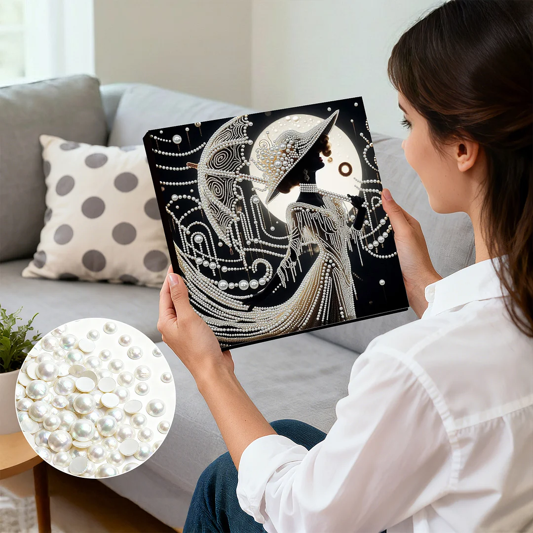 Art Deco Pearl Lady DIY Pearl Art Diamond Painting 30x30cm for Home Wall Decor