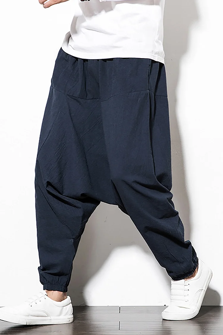 Solid Color Casual Loose Harem Pants With Pocket