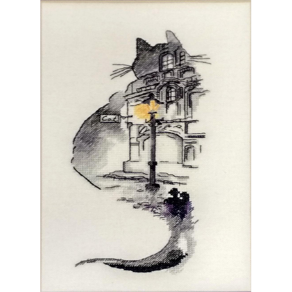 Ink Architectural Cat Partial 14CT Counted Canvas(20*40cm) Cross Stitch
