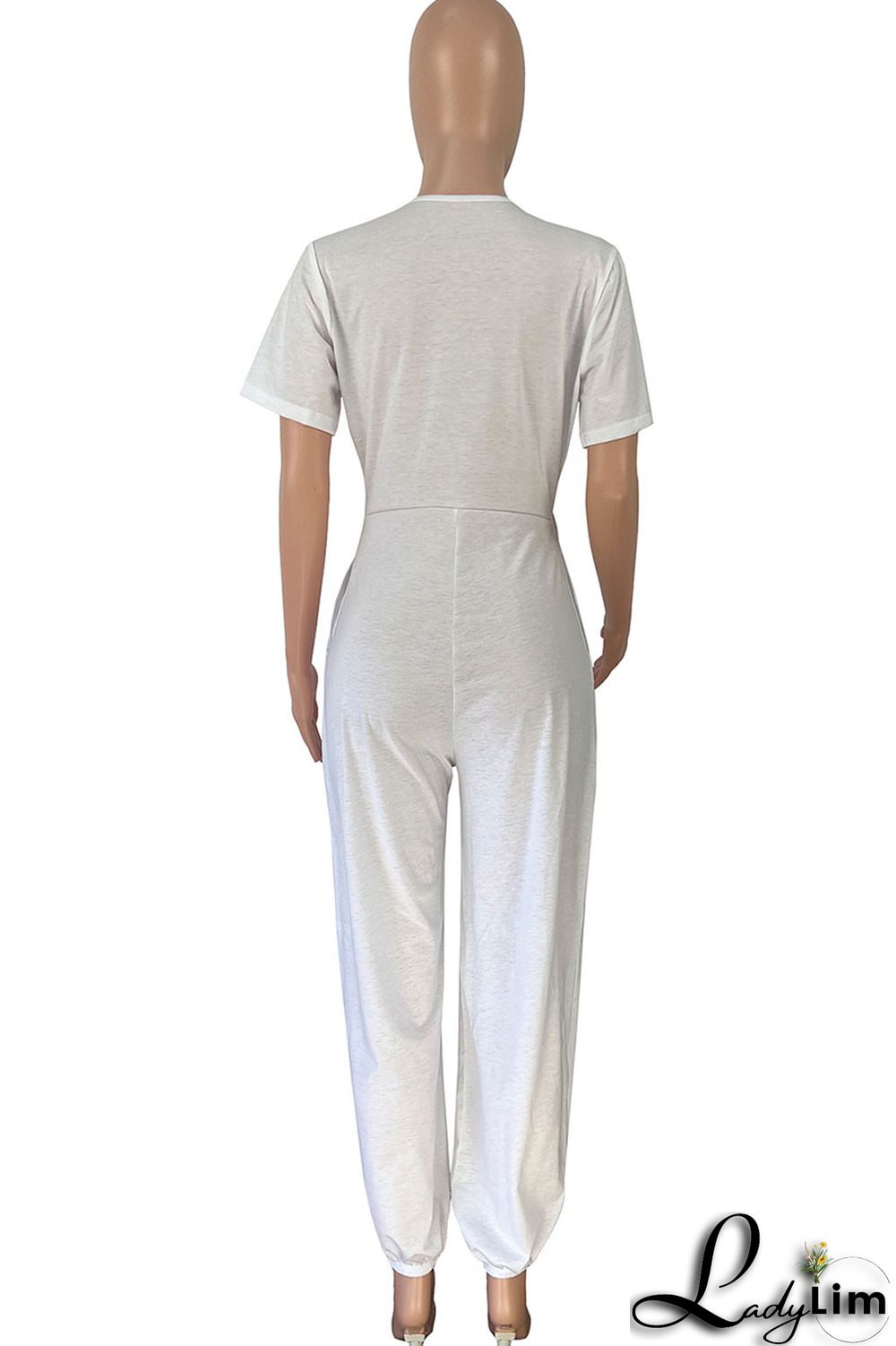 White Casual Solid Patchwork Asymmetrical V Neck Loose Jumpsuits