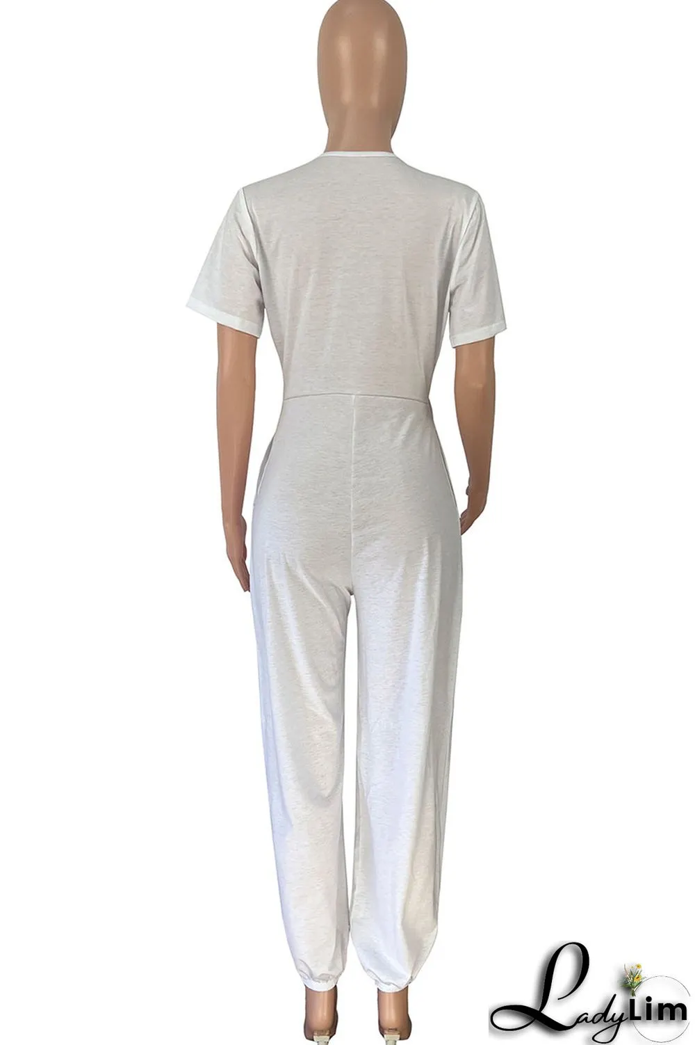 White Casual Solid Patchwork Asymmetrical V Neck Loose Jumpsuits