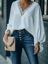 Lace Split-Joint Batwing Sleeves Shirts Tops