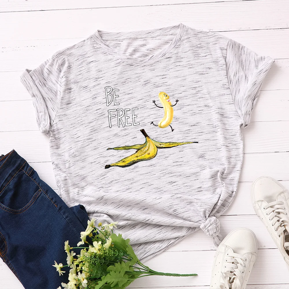 Women Graphic Tees Female T Shirts Clothes Short Sleeve 100% Cotton Funny Free Banana Print Tee Tops Shirts