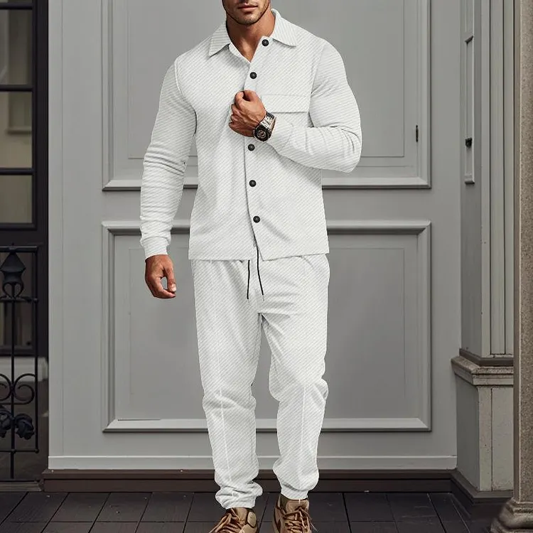 Men's Retro Casual Jacquard Jacket Two-Piece Set 