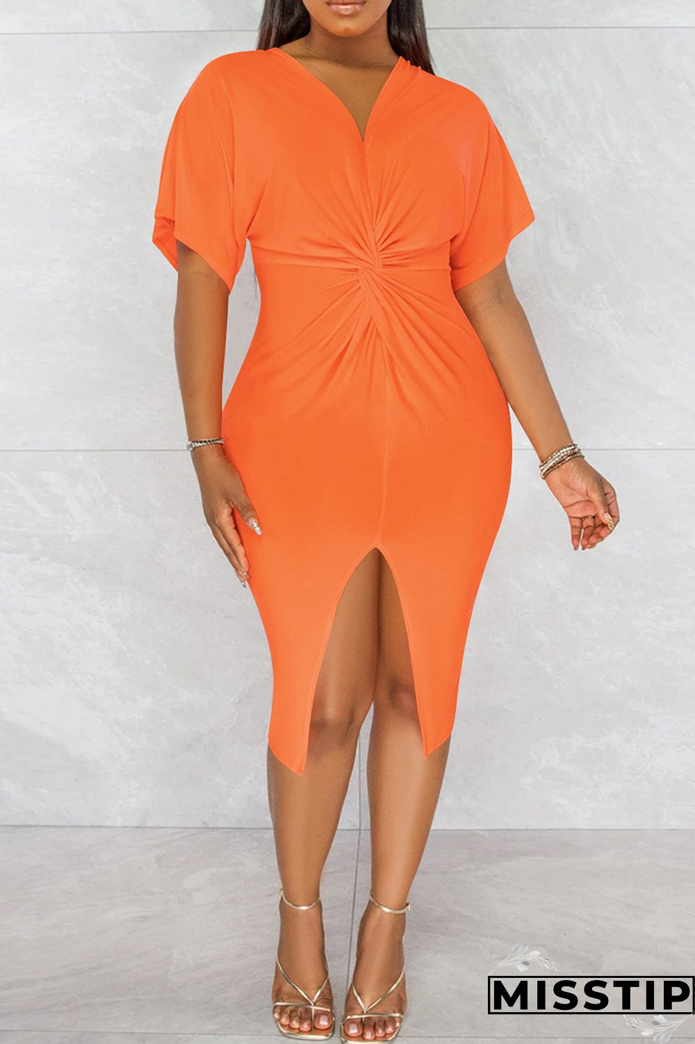 Black Fashion Casual Solid Patchwork Slit V Neck Short Sleeve Dress