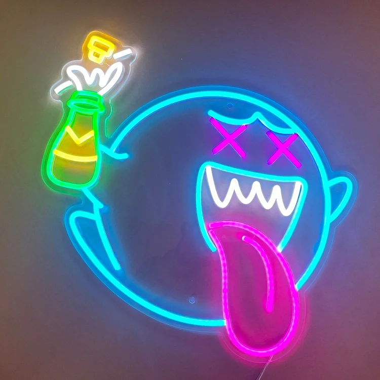 Neon Sign Mario King Boo The Ghos Face LED Neon Light Mario Lamp Acrylic Sign for Game Room Decor Gaming Light Birthday Decor