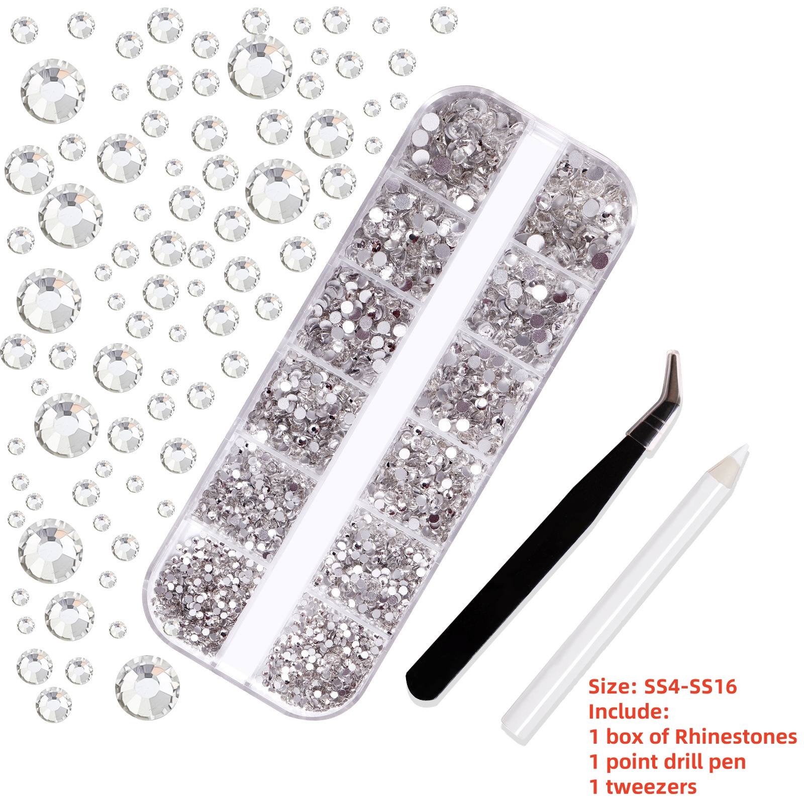 Multi-Size Nail Rhinestones Kit 3D Crystal AB DIY Nail Art Decors Diamond Gems Glitter Manicure Point Drill Pen Tweezers Tools #