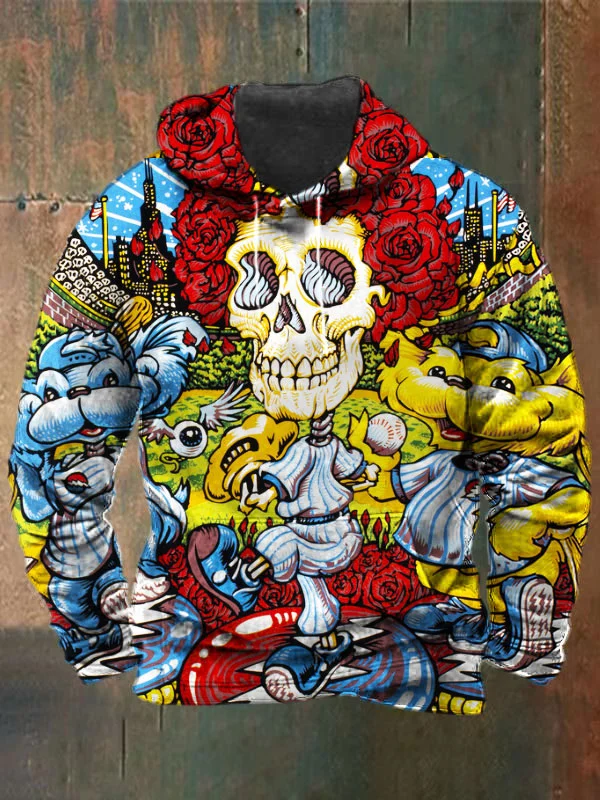 Unisex Skull Bear Print Heavyweight Hoodies