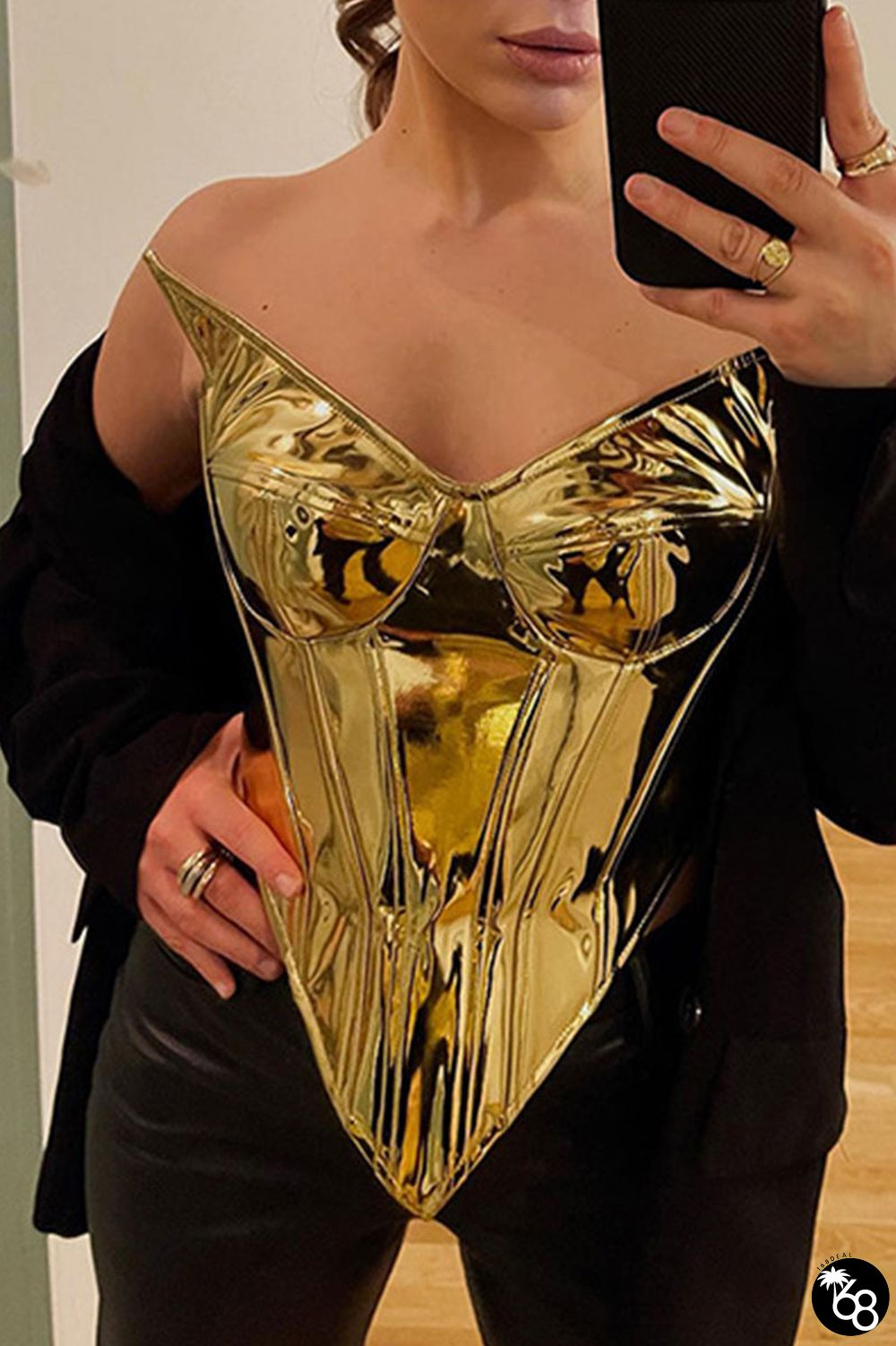 Gold Sexy Solid Patchwork Asymmetrical Strapless Tops | 168DEAL