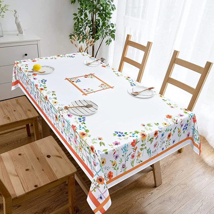 Summer Wild Flower Waterproof Tablecloth Holiday Party Decorations Rectangular Table Tablecloth for Wedding Table Decor