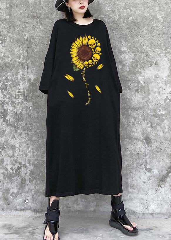 Gothic Sunflower Black Maxi Dress