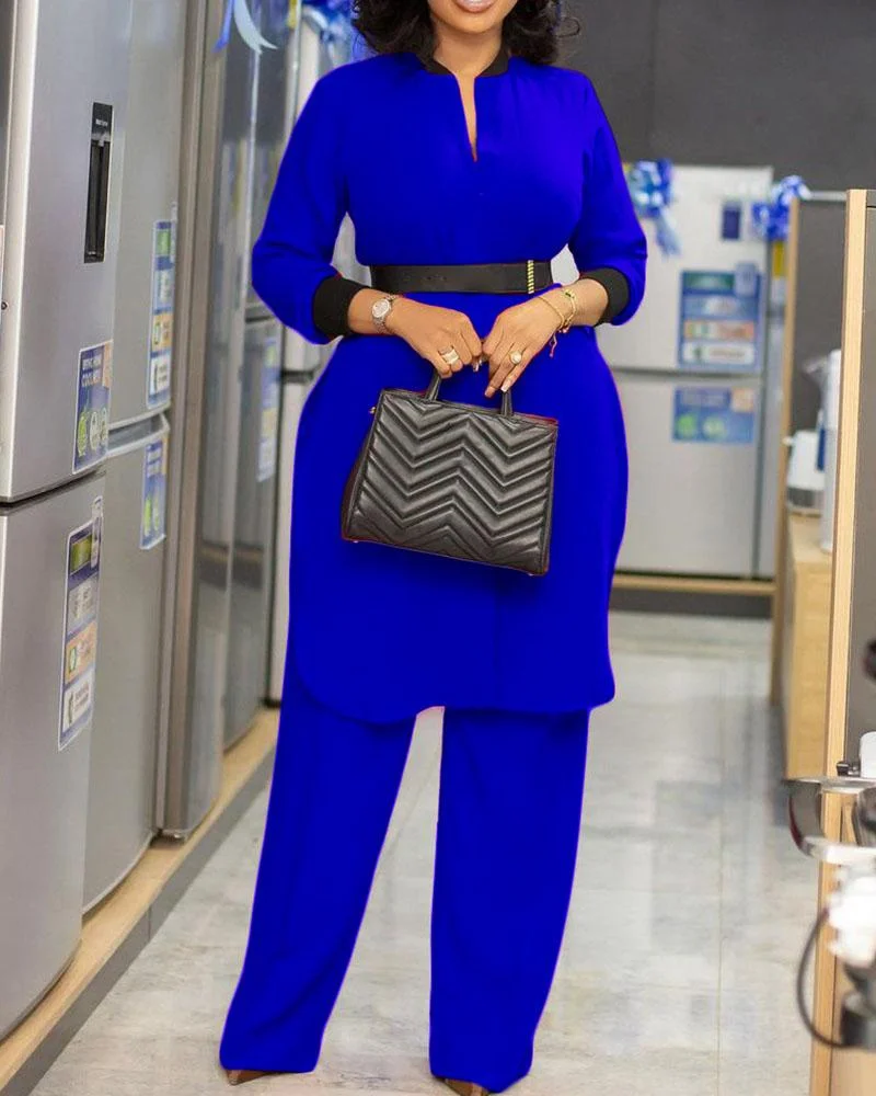 Long Sleeve Top And Wide Leg Pants Two Piece Set