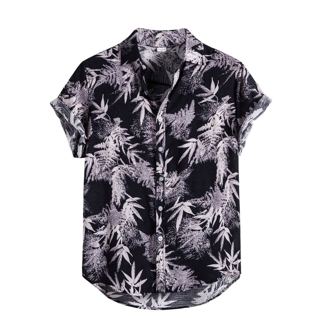 Summer Fashion Men Hawaiian Shirt Ethnic Print Buttons Cotton Linen Short Sleeve Beach Blouse Tops Streetwear Vacation Camisa